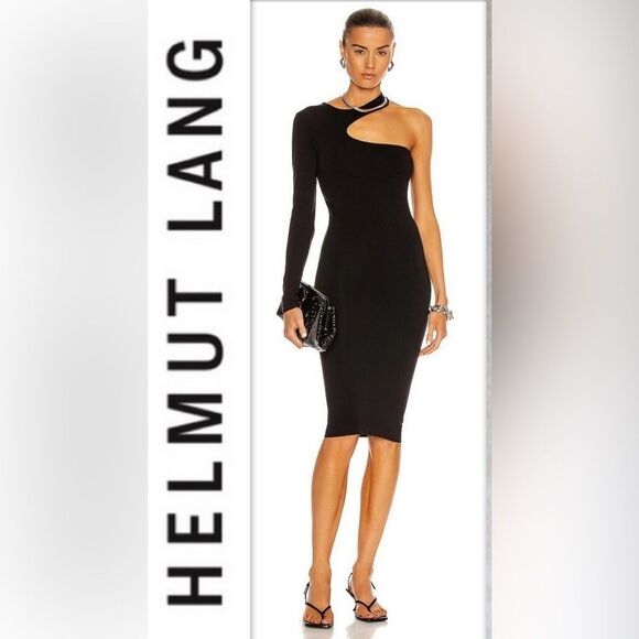 NWT HELMUT LANG black One Shoulder Seamless core CutOut Jersey Bodycon Dress - Picture 1 of 9